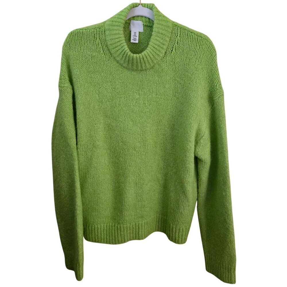 H&M Neon Green Alpaca Blend Crewneck Oversized Pullover Sweater Size S